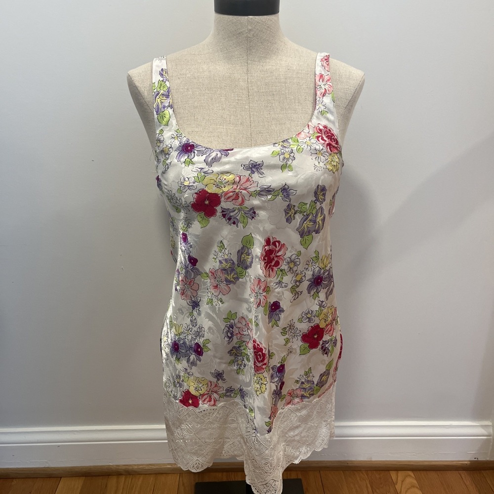 Gold Label Victoria's Secret P Petite Satin Lace Floral Slip Dress Lingerie VTG